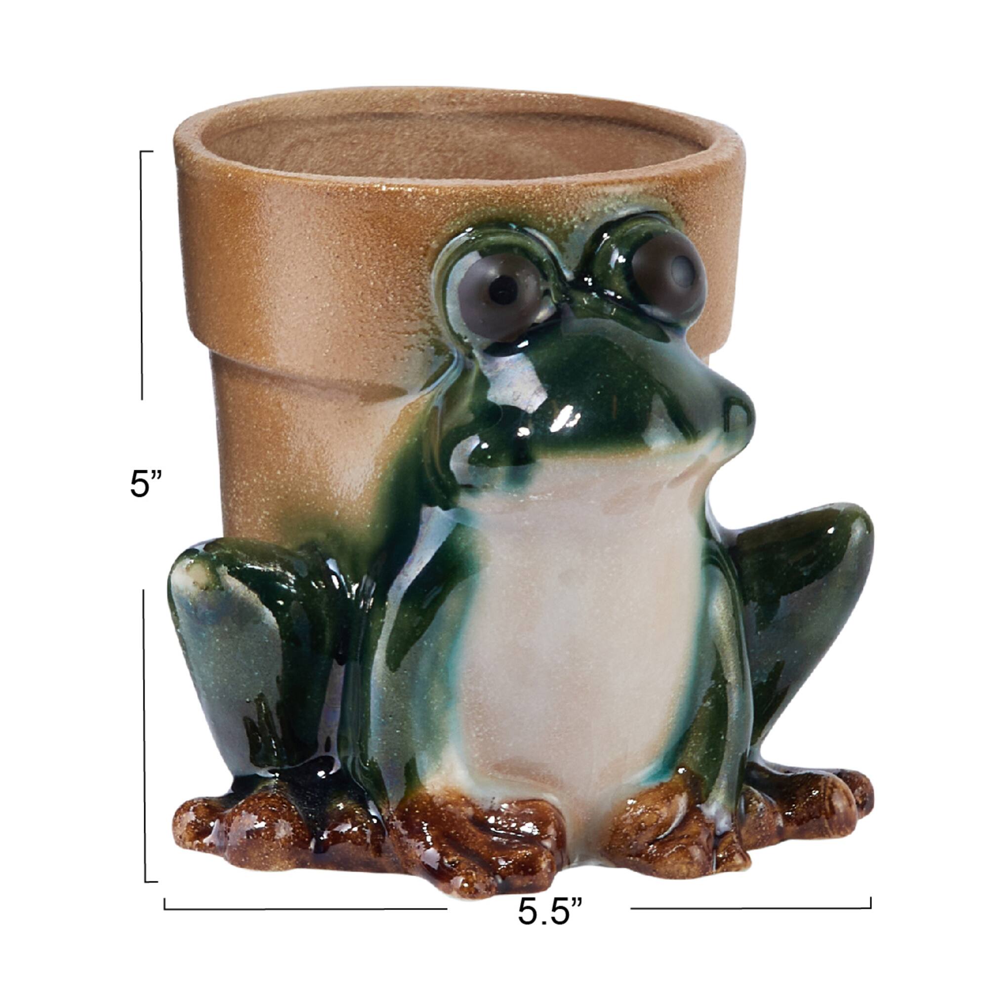Hello Honey® 5.5" Green Stoneware Frog Planter